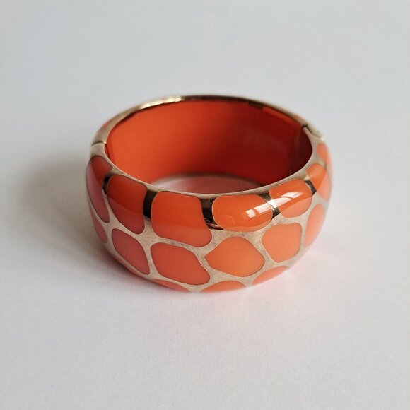 New Angelique De Paris 925 Gold Platted Coral Leopard Print Wide Bracelet - Picture 5 of 16